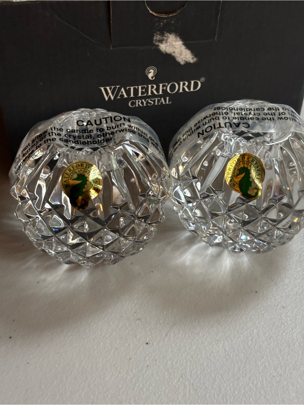 Waterford Crystal Clear Cut Glass  Round Candle Holders - Brand new in box